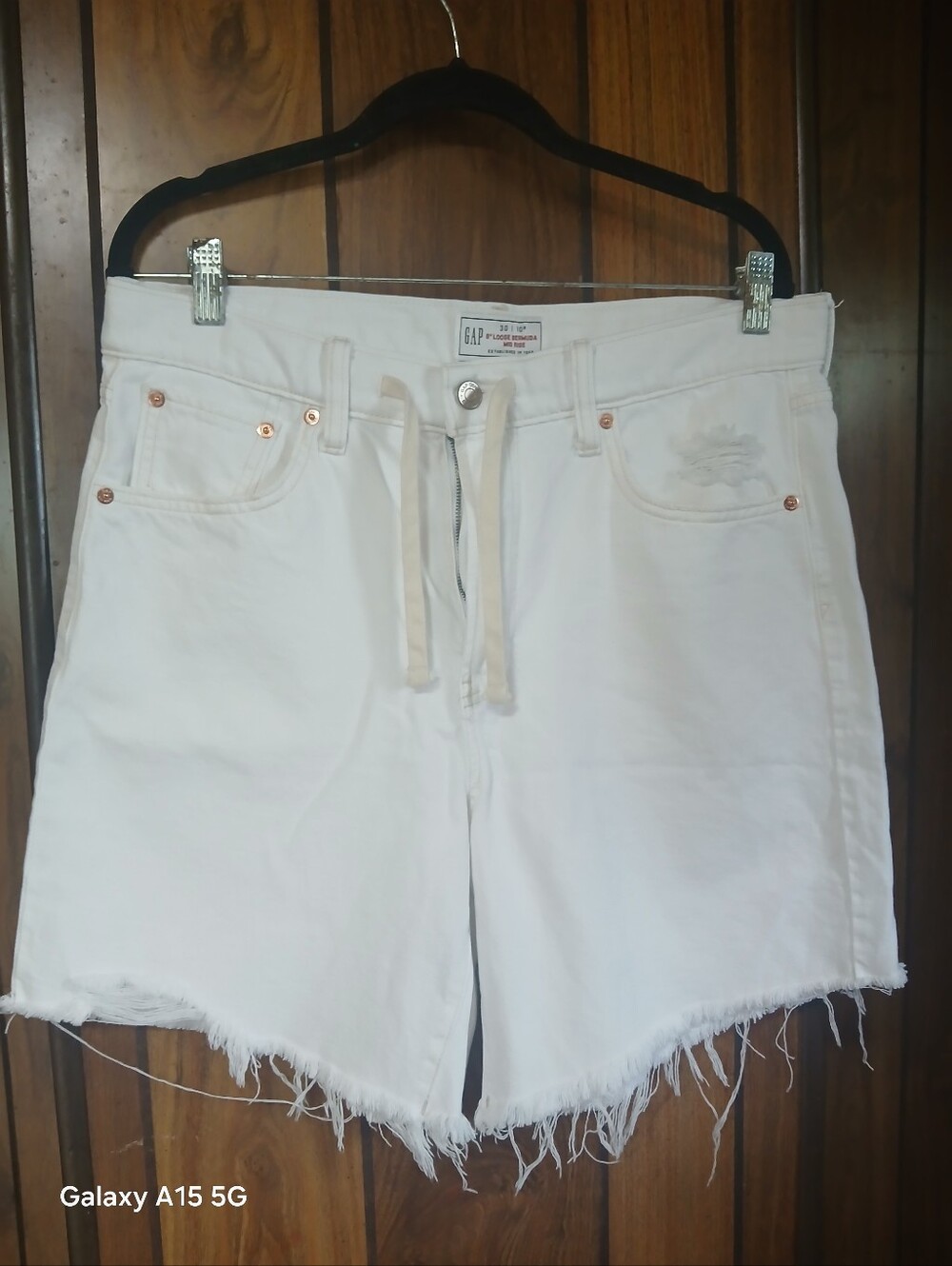 GAP White Denim Drawstring Frayed Hem Shorts Loose Bermuda